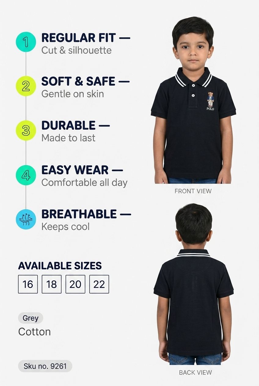 Kid boy polo features overlay